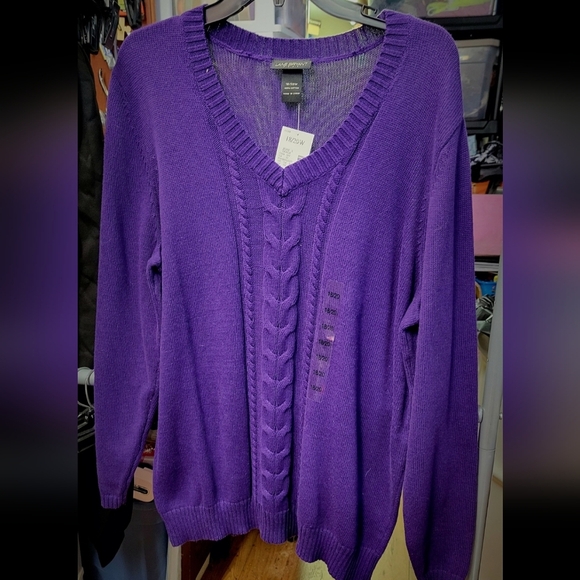 Lane Bryant 18W/20W Purple V-Neck Sweater Cable Knit 100% Cotton New - Picture 1 of 3